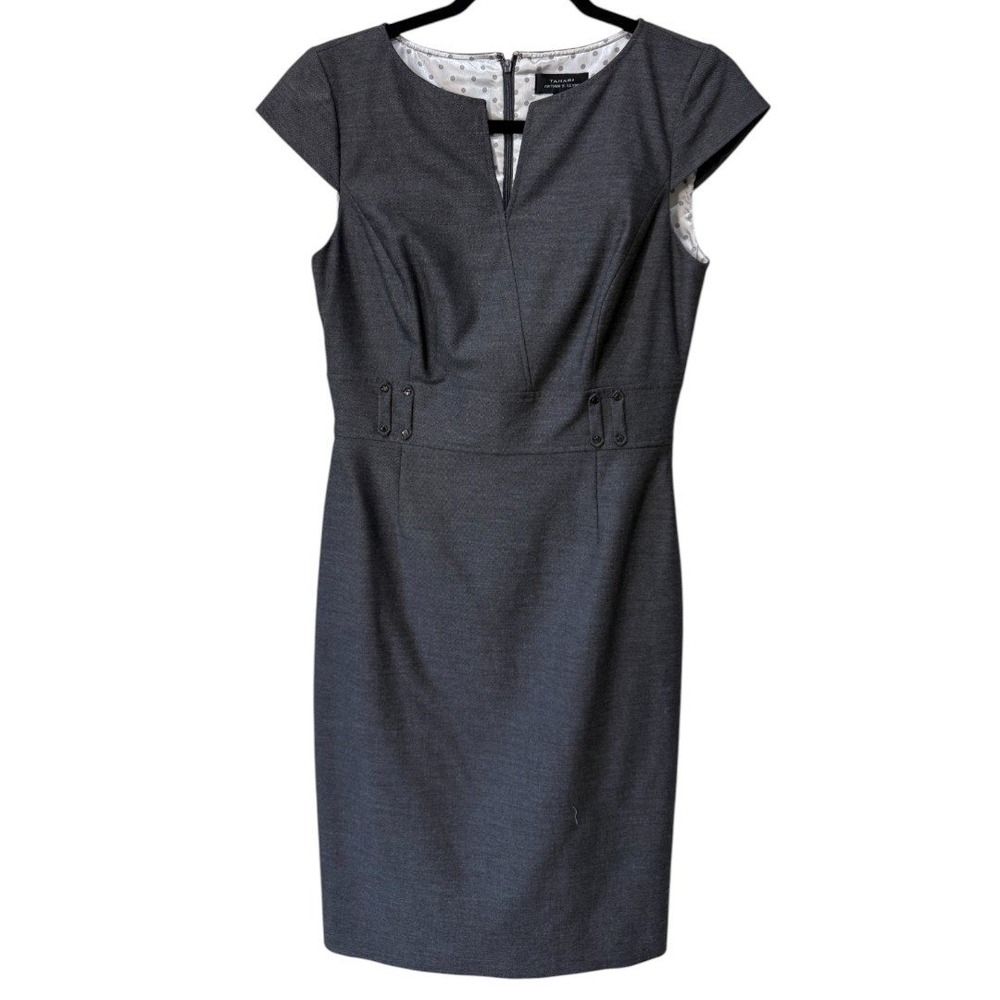 Tahari Arthur S. Levine‎ Sheath Dress V-Neck Career Workwear Gray Size 4